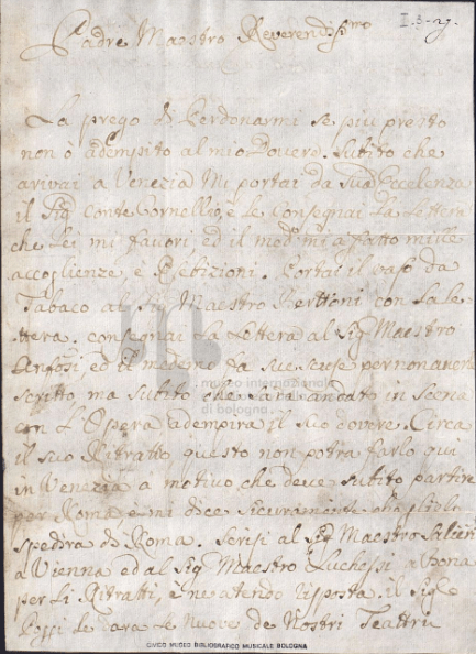 lettera di Luigi Righetti a Padre Martini
